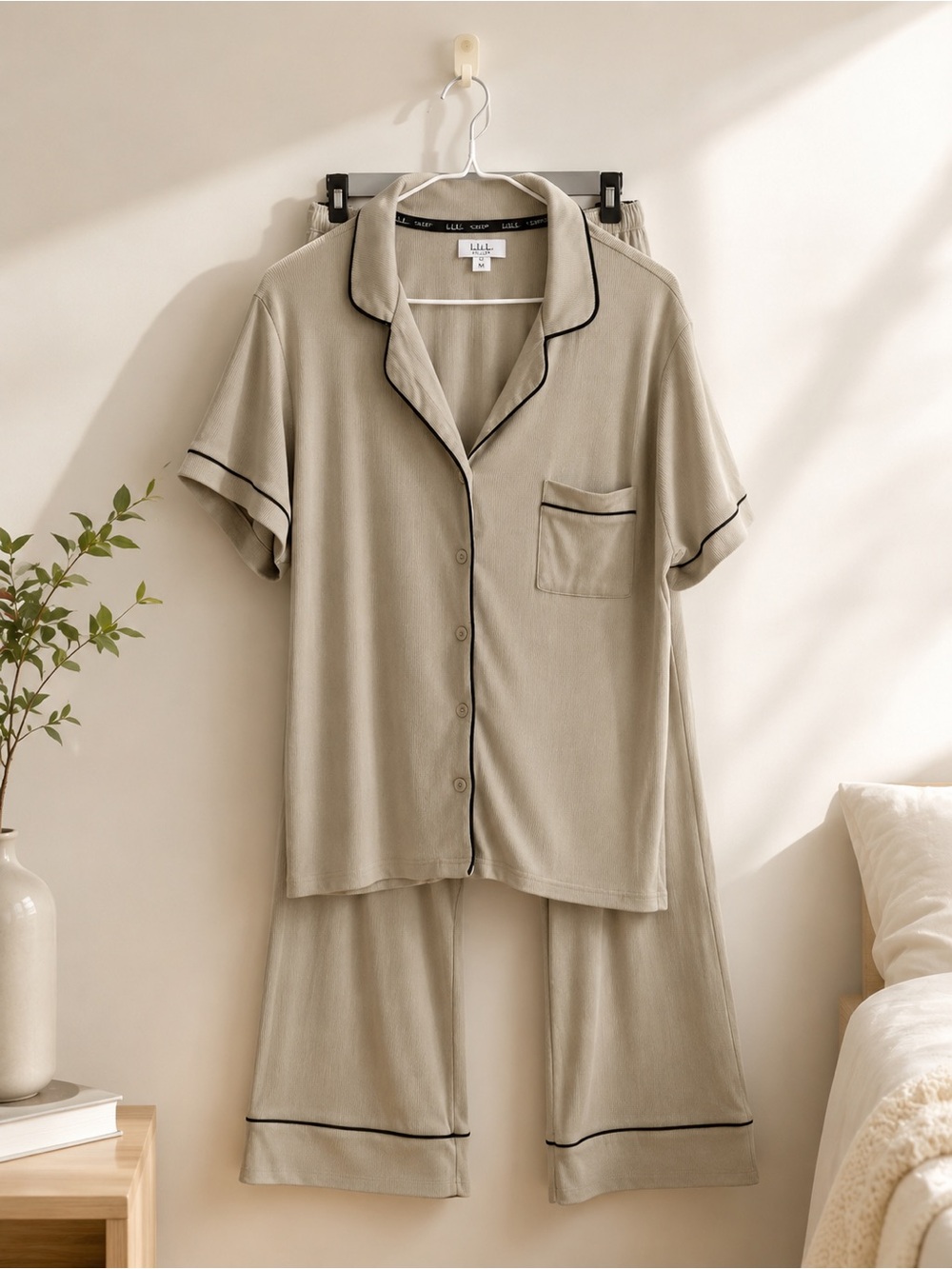 Short-Sleeve Pajama Set with Black Trim